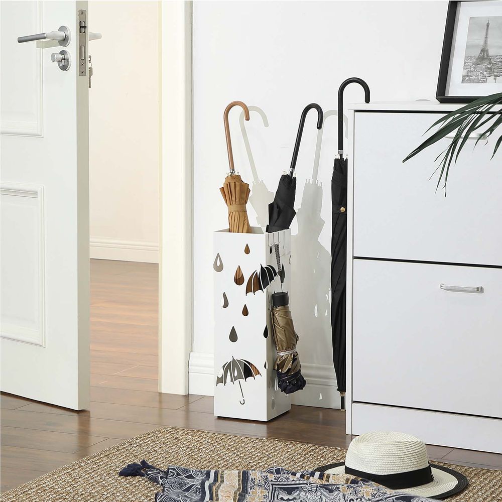 Songmics Μεταλλική Ομπρελοθήκη με 4 Γάντζους - Design Umbrella - 15.5 x 15.5 x 49 cm - 15.5 x 15.5 x 49 cm - White - LUC49W