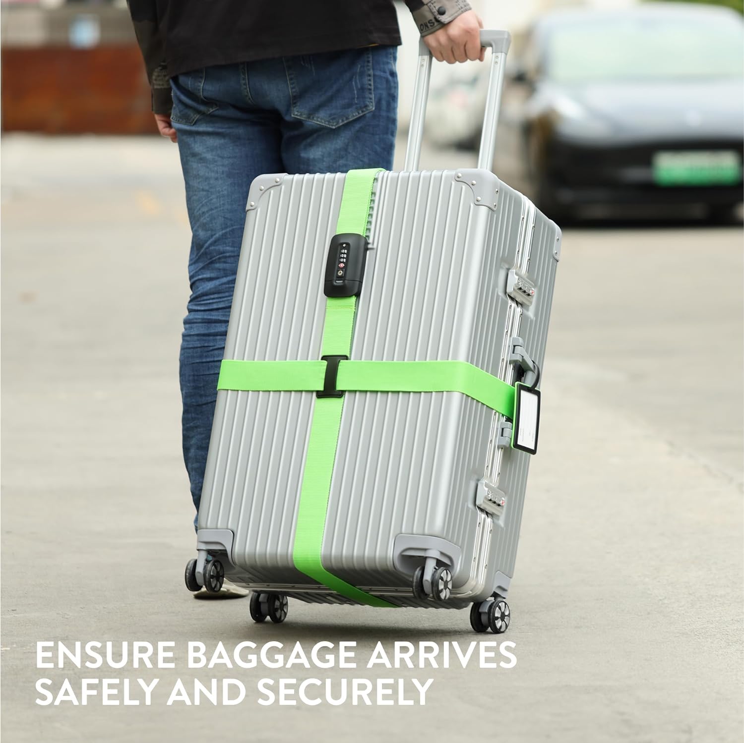 Navaris Ιμάντας Προστασίας Αποσκευών με Κλειδαριά με Συνδυασμό - Bright Green - 51357.79