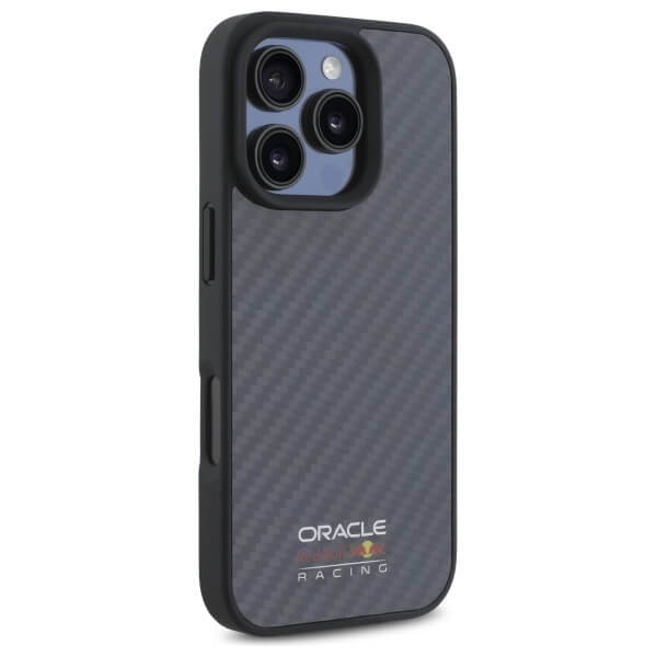 Red Bull iPhone 16 Pro Max - Carbon Fiber Shiny Logo - MagSafe Σκληρή Θήκη με Πλαίσιο Σιλικόνης - Black - RBHMP16X24CFILSK