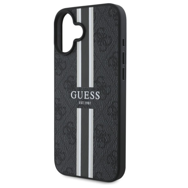 Guess iPhone 16 - 4G Printed Stripes MagSafe - Θήκη με Επένδυση Συνθετικού Δέρματος - Black - GUHMP16SP4RPSK