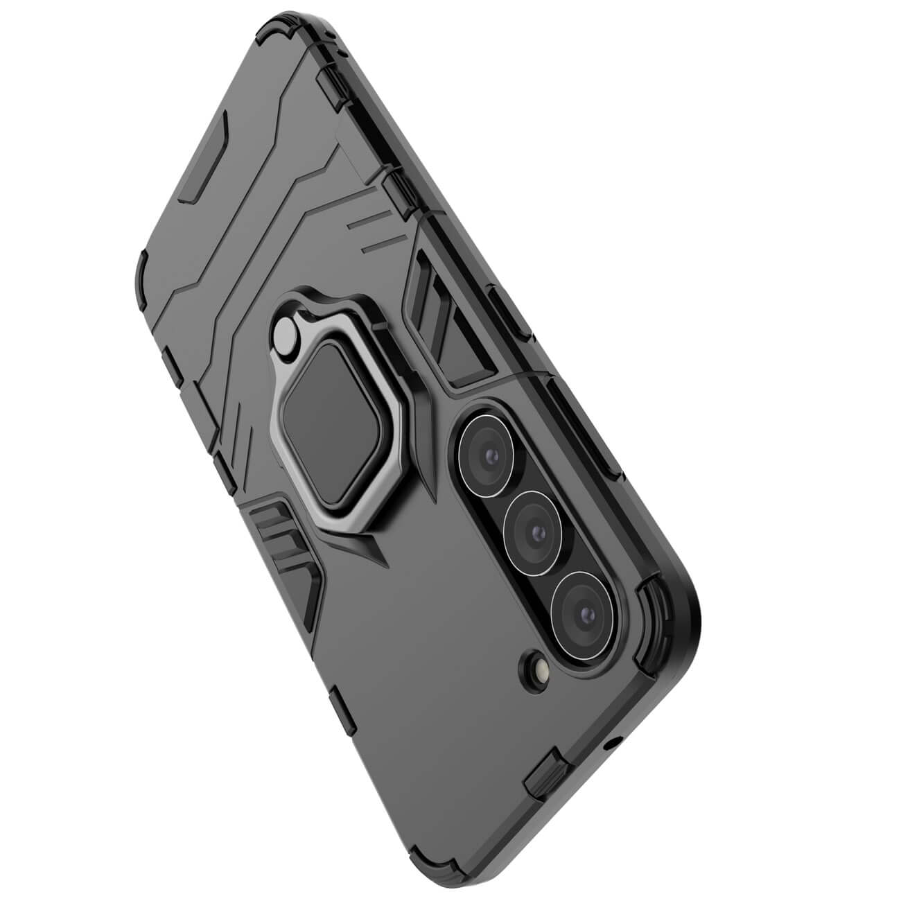 OEM Samsung Galaxy S23 Rugged Armor Σκληρή Θήκη Υψηλής Προστασίας με Πλαίσιο Σιλικόνης και Δαχτυλίδι Συγκράτησης - Black