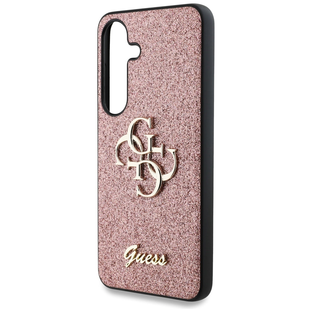 Guess Samsung Galaxy S25 - Fixed Glitter Big 4G - Σκληρή Θήκη με Πλαίσιο Σιλικόνης - Pink - GUHCS25SHG4SGP