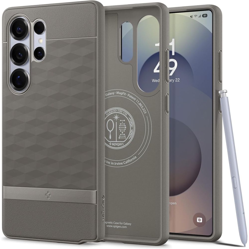 Spigen Samsung Galaxy S25 Ultra - Parallax Mag Θήκη Σιλικόνης με Σκληρό Πλαίσιο και MagSafe - Ash Grey