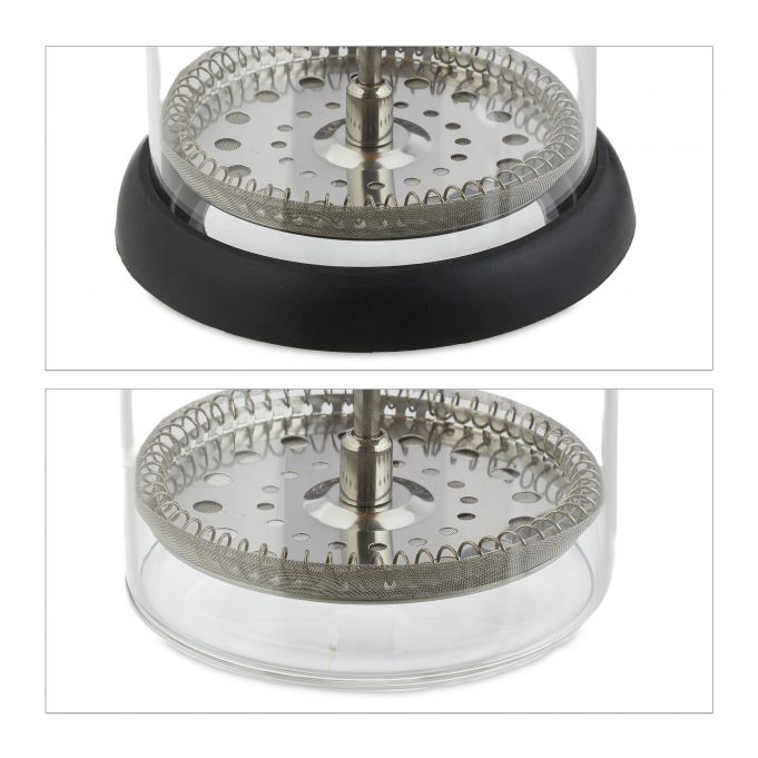 Relaxdays Γαλλική Καφετιέρα με Καπάκι από Bamboo - 600ml - Διάφανη / Natural - 4052025978846