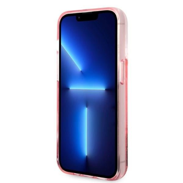 Karl Lagerfeld iPhone 14 Pro - Liquid Glitter Big KL Σκληρή Θήκη με Πλαίσιο Σιλικόνης - Διάφανη / Pink - KLHCP14LLBKLCP