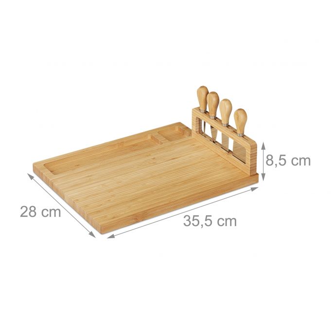 Relaxdays Δίσκος από Μπαμπού για Τυριά με Αξεσουάρ Κοπής - Natural - 4052025288266