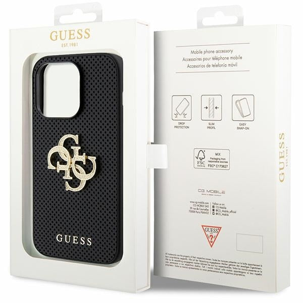 Guess iPhone 15 Pro Max Leather Perforated 4G Glitter Θήκη με Επένδυση Συνθετικού Δέρματος - Black - GUHCP15XPSP4LGK