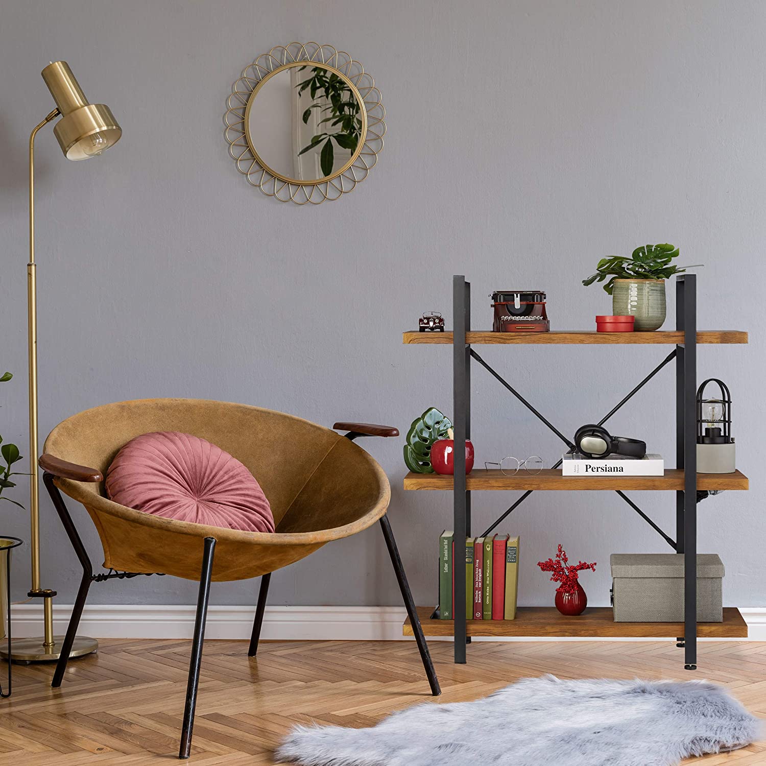 Relaxdays Διακοσμητικό Ράφι με 3 Διαμερίσματα - 90 x 33,5 x 102 cm - Natural - 4052025354169