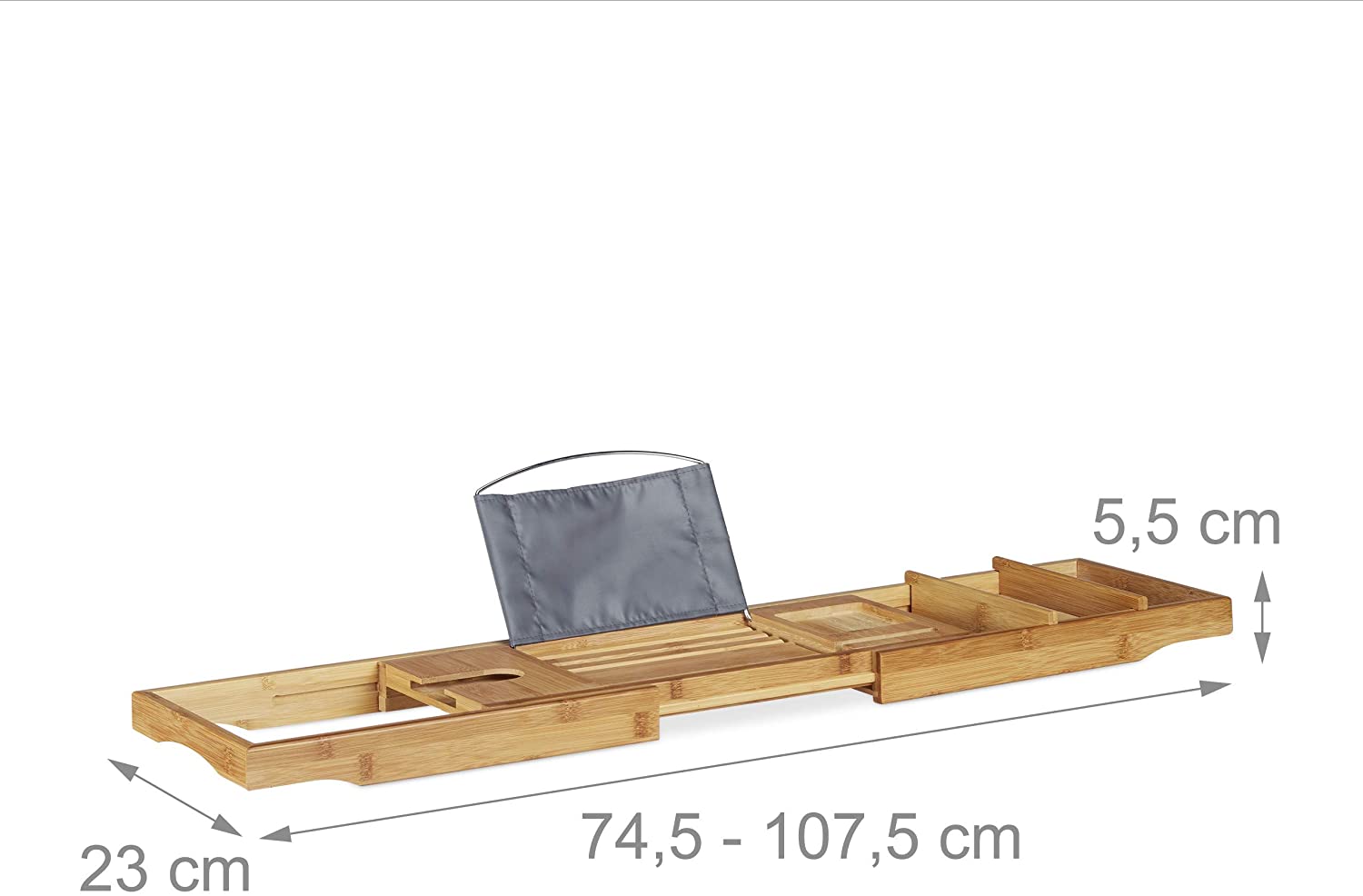 Relaxdays Βάση από Μπαμπού για τη Μπανιέρα με Θήκη για Ποτήρι και Stand Βιβλίου και Κινητού - Natural - 4052025221799