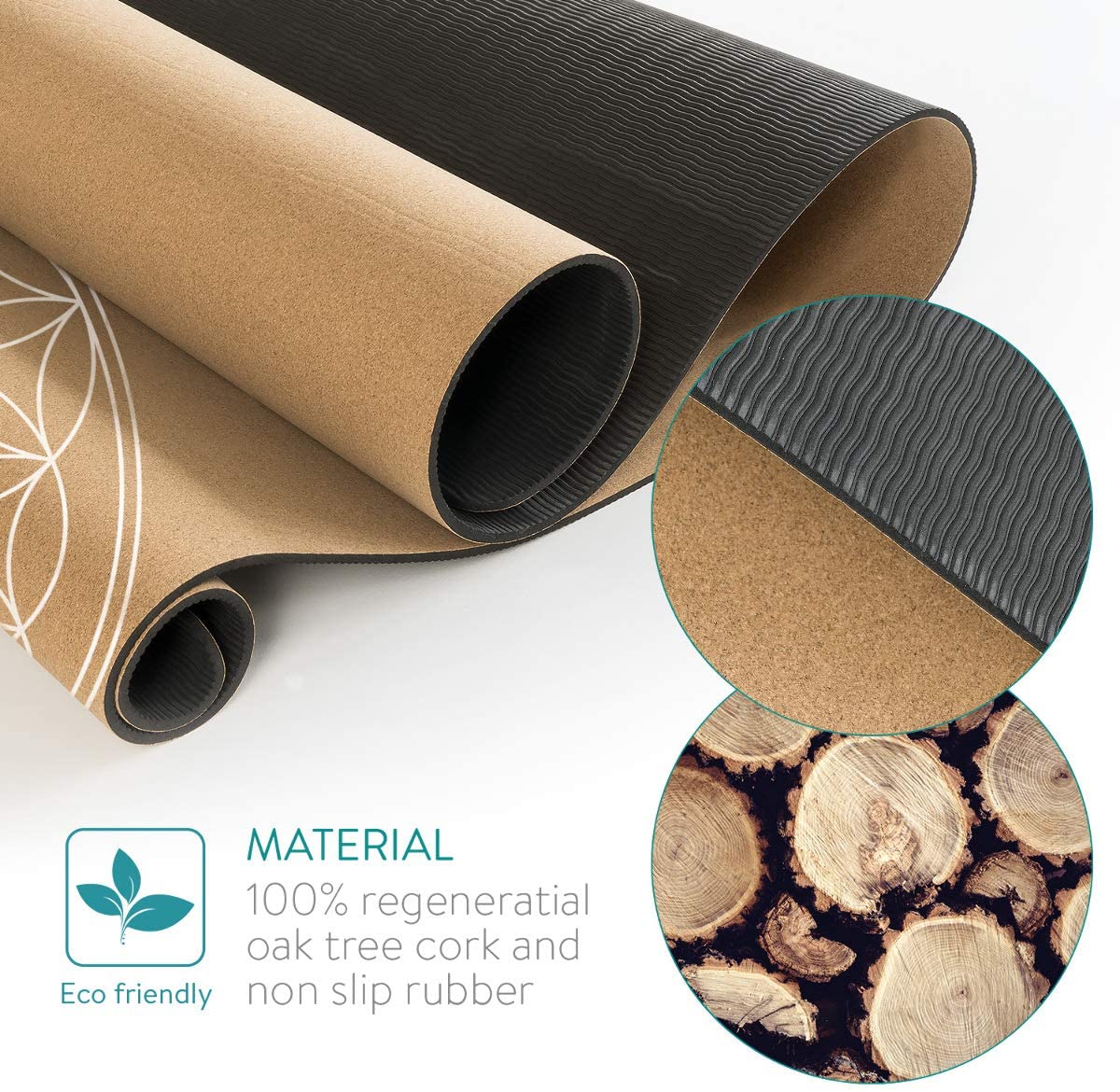 Navaris Workout Mat Στρώμα Γυμναστικής από Φελλό με Χειρολαβή Design Flower of Life - Brown - 44764.24