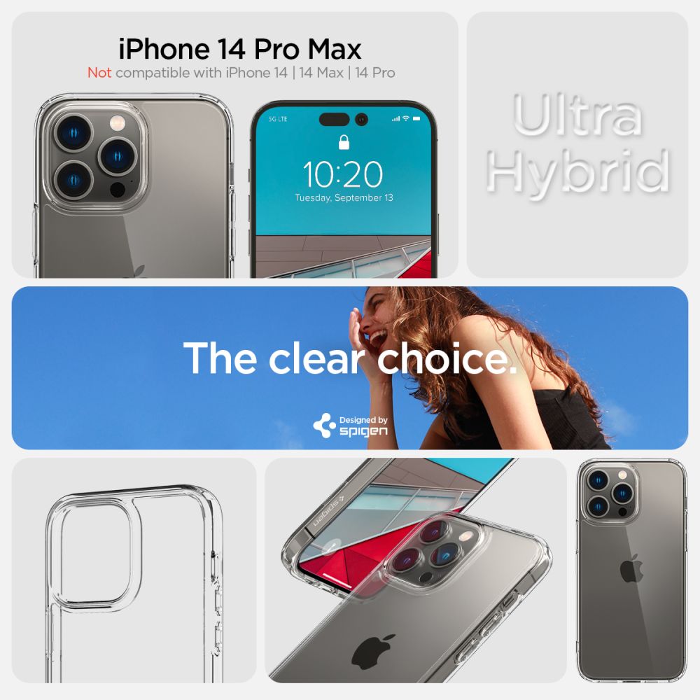 Spigen iPhone 14 Pro Max Ultra Hybrid Σκληρή Θήκη με Πλαίσιο Σιλικόνης - Crystal Clear