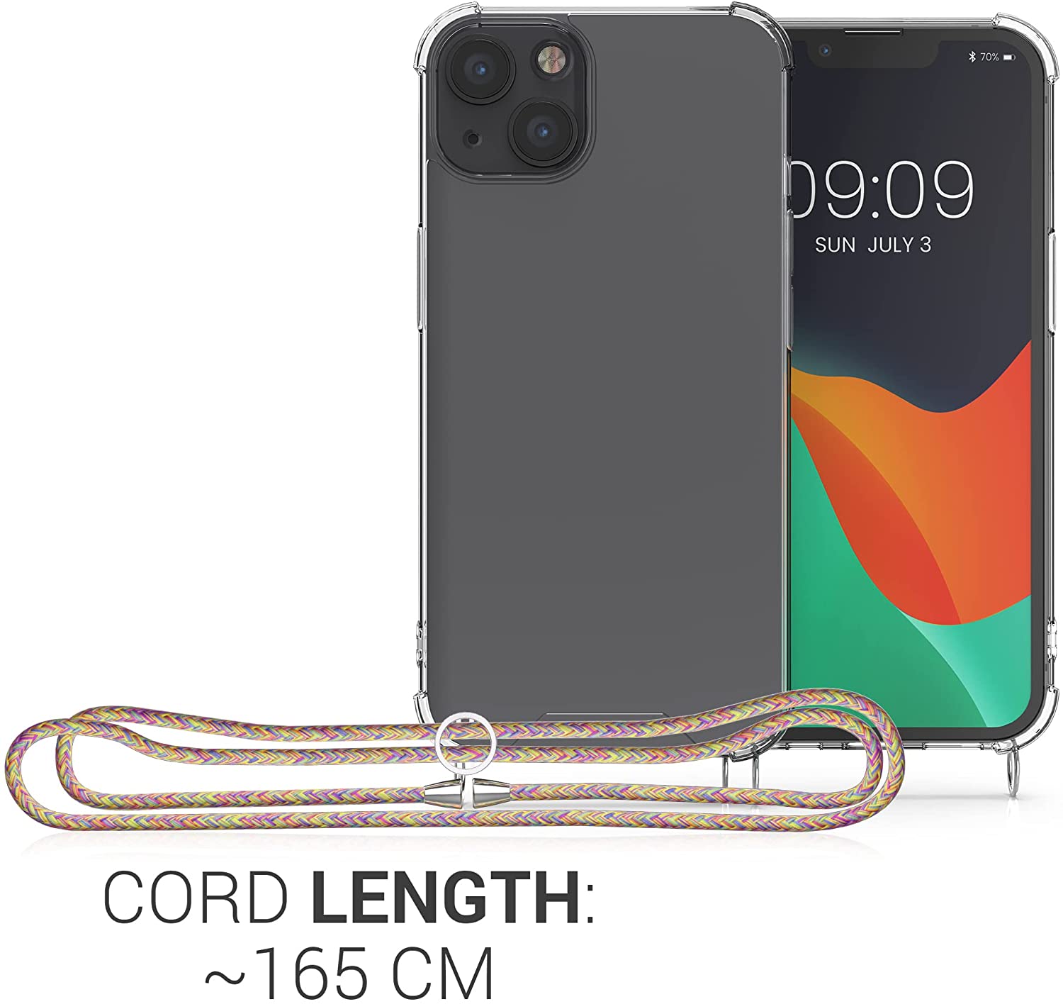 KW iPhone 13 Θήκη Σιλικόνης TPU με Λουράκι - Διάφανη / Pink / Purple / Yellow - 55949.08