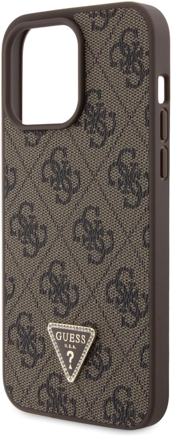 Guess iPhone 15 Pro Max - Crossbody 4G Metal Logo Θήκη με Επένδυση Συνθετικού Δέρματος και Λουράκι - Brown - GUHCP15XP4TDSCPW