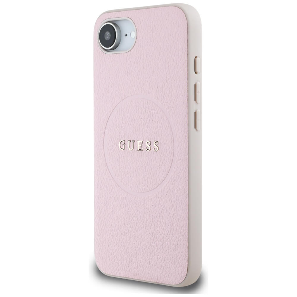 Guess iPhone 16e - Grained Ring MagSafe - Σκληρή Θήκη από Οικολογικό Δέρμα - Pink - GUHMPSE4PGHSMMP