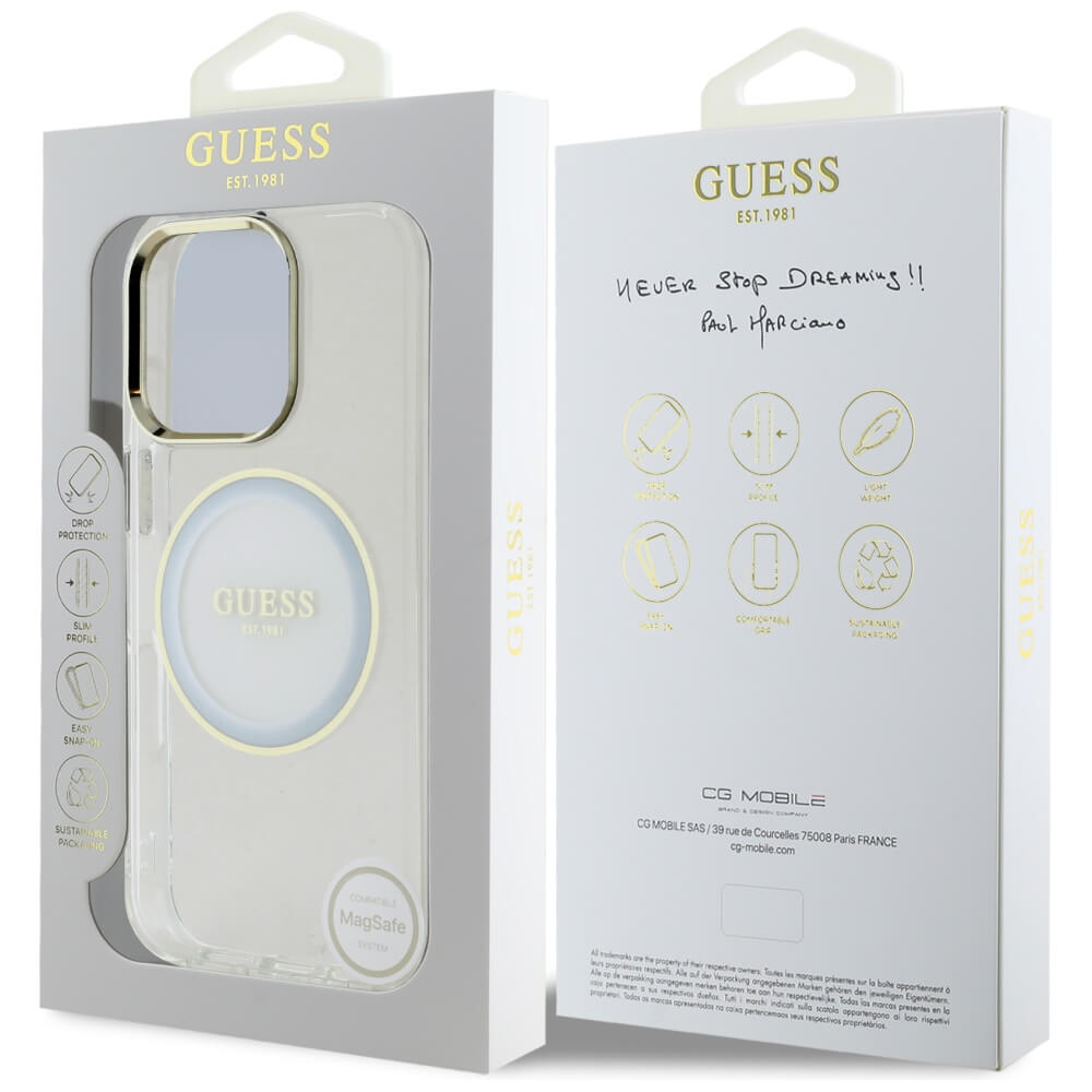 Guess iPhone 16 Pro IML Metal Colored Circle Classic Logo MagSafe Σκληρή Θήκη με Πλαίσιο Σιλικόνης και MagSafe - White - GUHMP16LHTDRCEDH