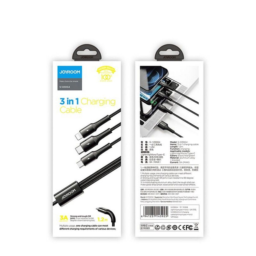 Joyroom 3-in-1 Καλώδιο Φόρτισης 3A 1.2m - Black - S-1230G4