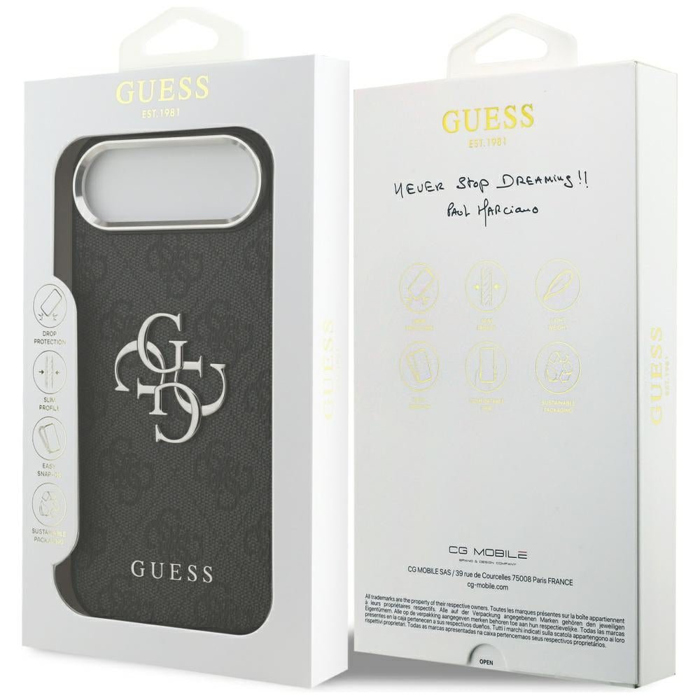Guess iPhone Air - 4G Big 4G Classic Logo - Σκληρή Θήκη με Πλαίσιο Σιλικόνης και Επένδυση από Οικολογικό Δέρμα - Black / Silver - GUHCP17MP4G4SMCK