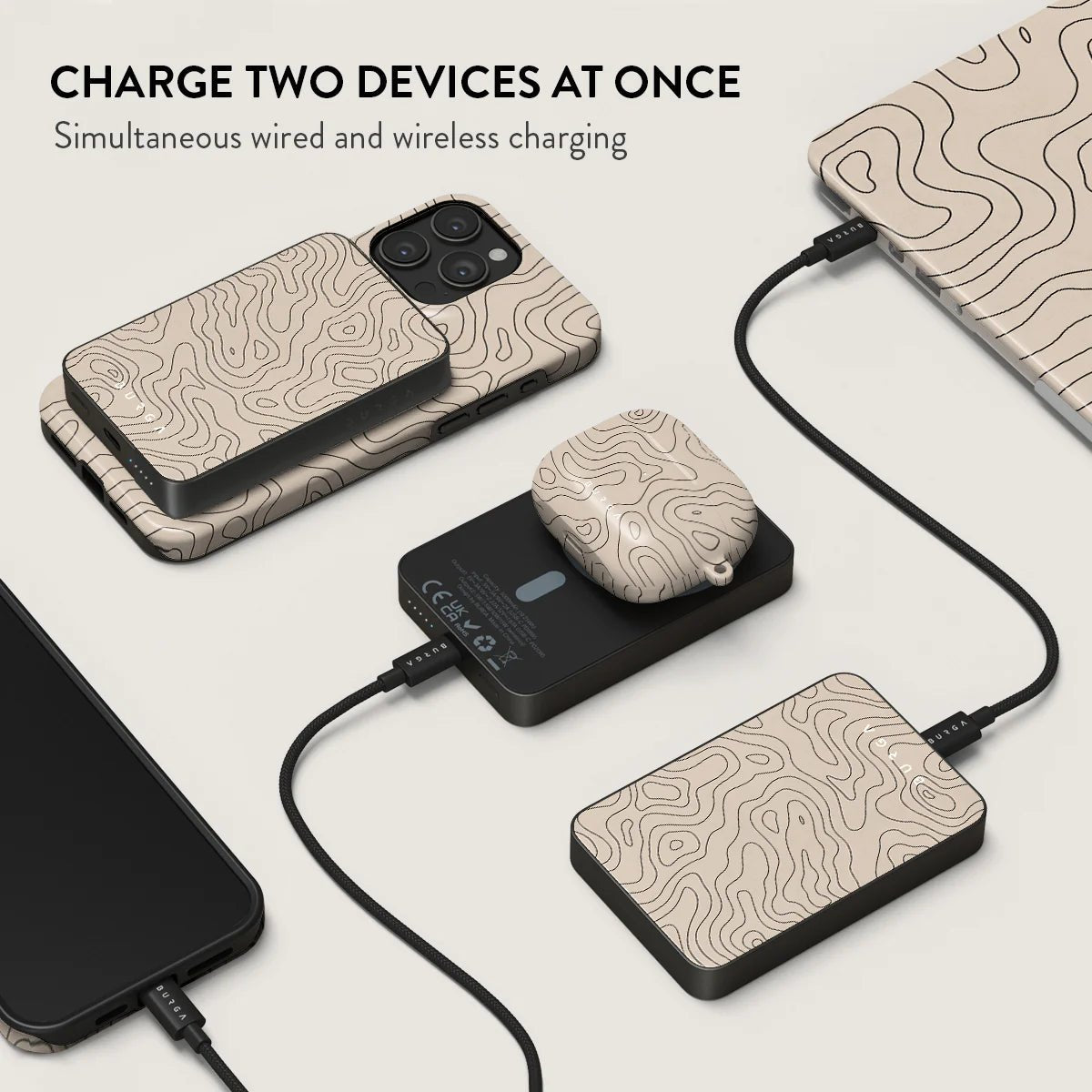 Burga Μαγνητικό Ασύρματο MagSafe PowerBank 5000mAh με Καλώδιο Type - C to Type - C - Gunmetal - Wild Terrain