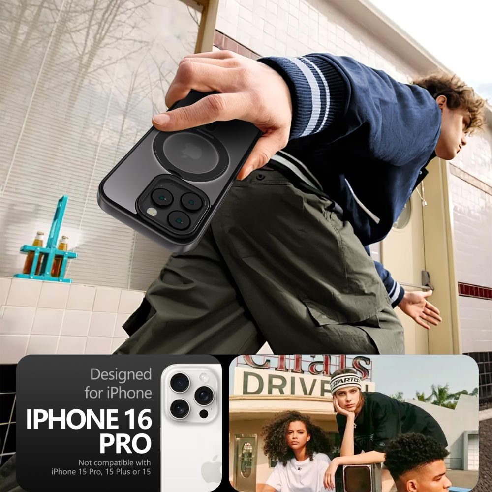 Tech - Protect iPhone 16 Pro MagRing - Σκληρή MagSafe Θήκη με Περιστρεφόμενο Δαχτυλίδι Συγκράτησης / Stand - Matte Black / Ημιδιάφανη