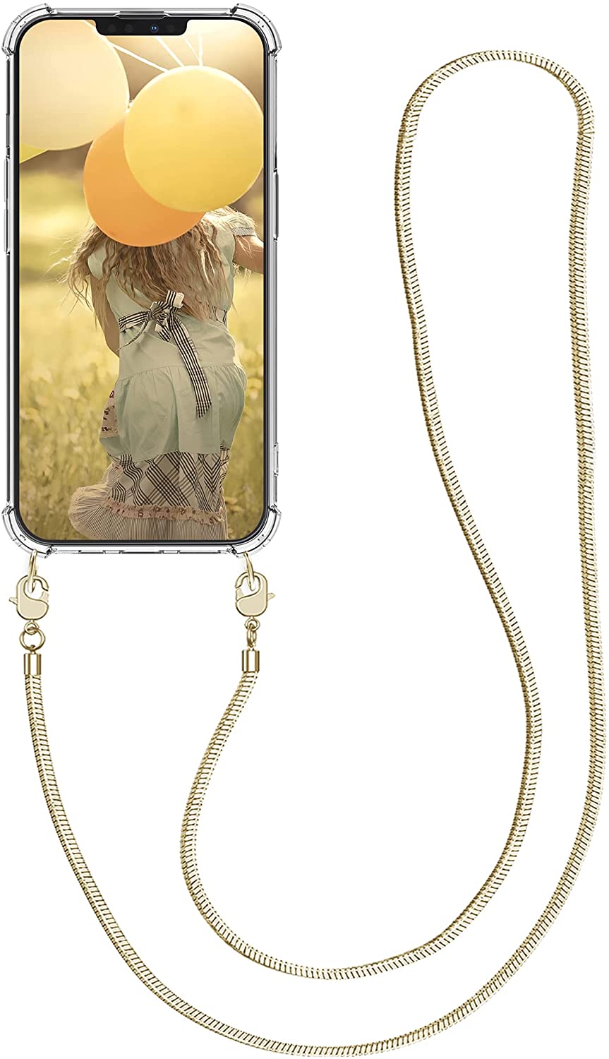 KW iPhone 13 Pro Θήκη Σιλικόνης TPU με Μεταλλικό Λουράκι - Διάφανη / Gold - 55966.21