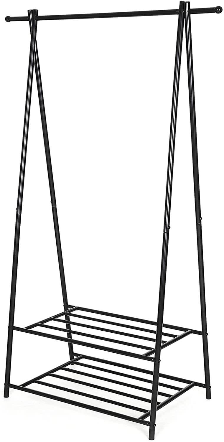 Songmics Επιδαπέδια Μεταλλική Κρεμάστρα - Ράγα Ρούχων με 2 Ράφια Παπουτσιών - Black - HSR05B