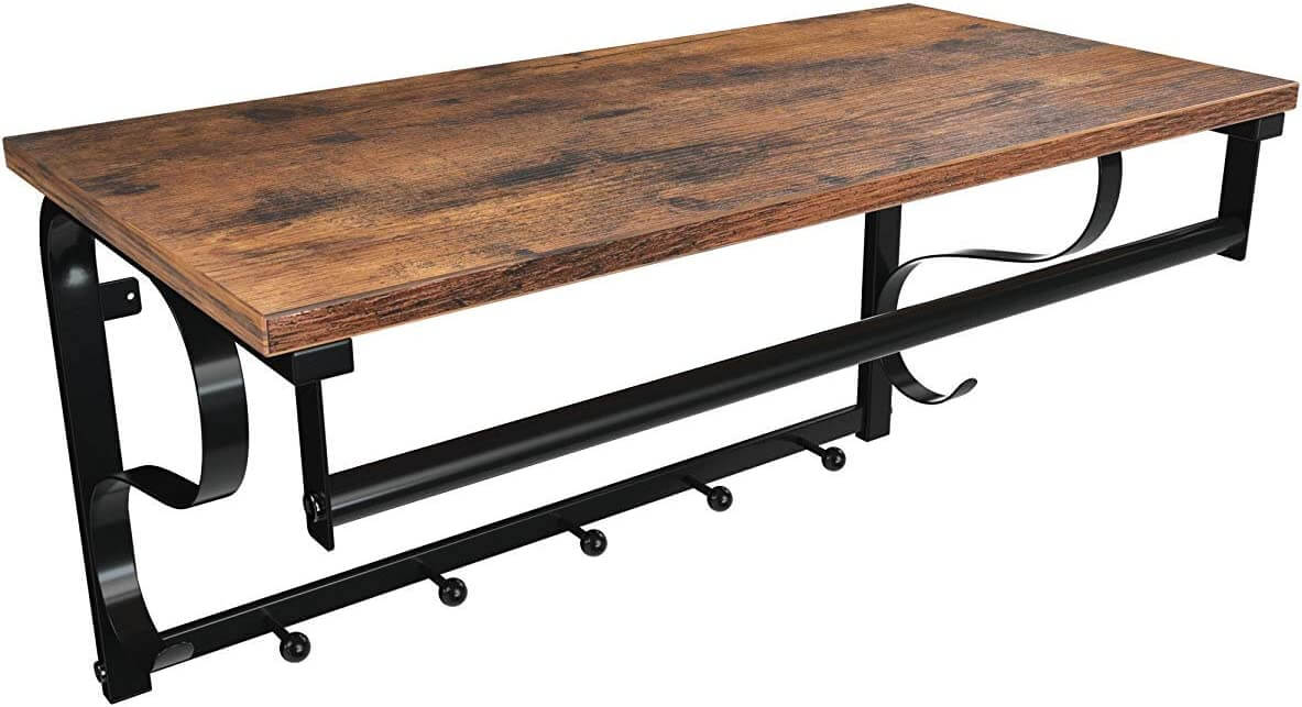 Vasagle Επιτοίχια Μεταλλική Κρεμάστρα με Ξύλινο Ράφι - 60 x 30 x 32 cm - Vintage Brown / Black - LCR11BX