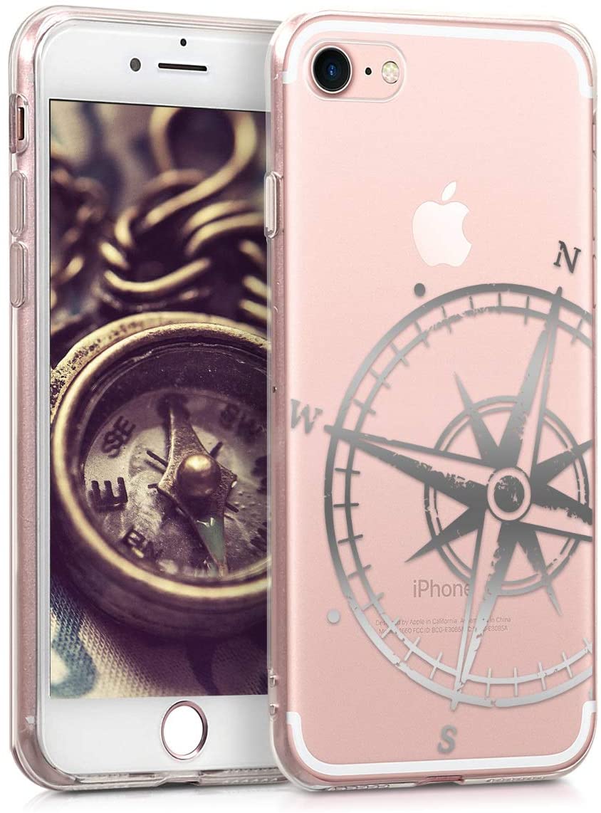 KW iPhone SE 2022 / SE 2020 / 7 / 8 Θήκη Σιλικόνης TPU Design Navigational Compass - Silver - Διάφανη - 39459.38