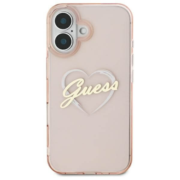 Guess iPhone 16 - IML Heart - Σκληρή Θήκη με Πλαίσιο Σιλικόνης - Pink - GUHCP16SHCHGSPP
