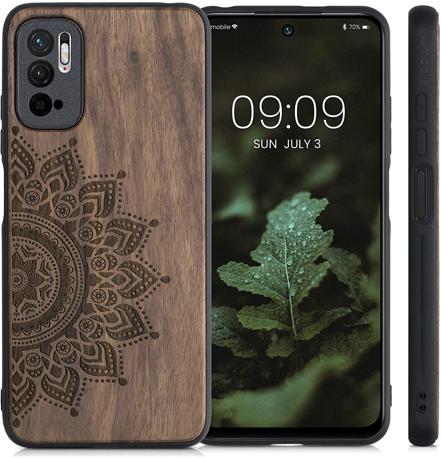 KW Xiaomi Redmi Note 10 5G Θήκη από Φυσικό Ξύλο - Design Rising Sun - Dark Brown - 56792.01