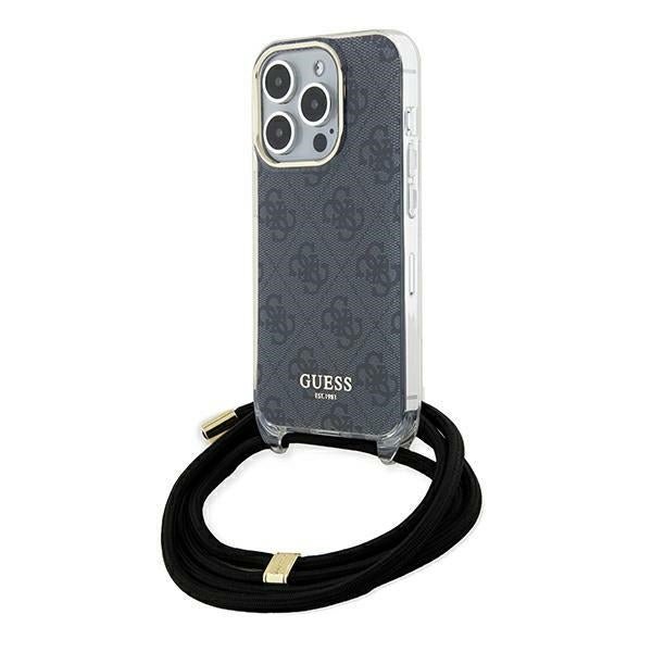 Guess iPhone 15 Pro Max Crossbody Cord 4G Print Σκληρή Θήκη με Πλαίσιο Σιλικόνης και Λουράκι - Black - GUHCP15XHC4SEK