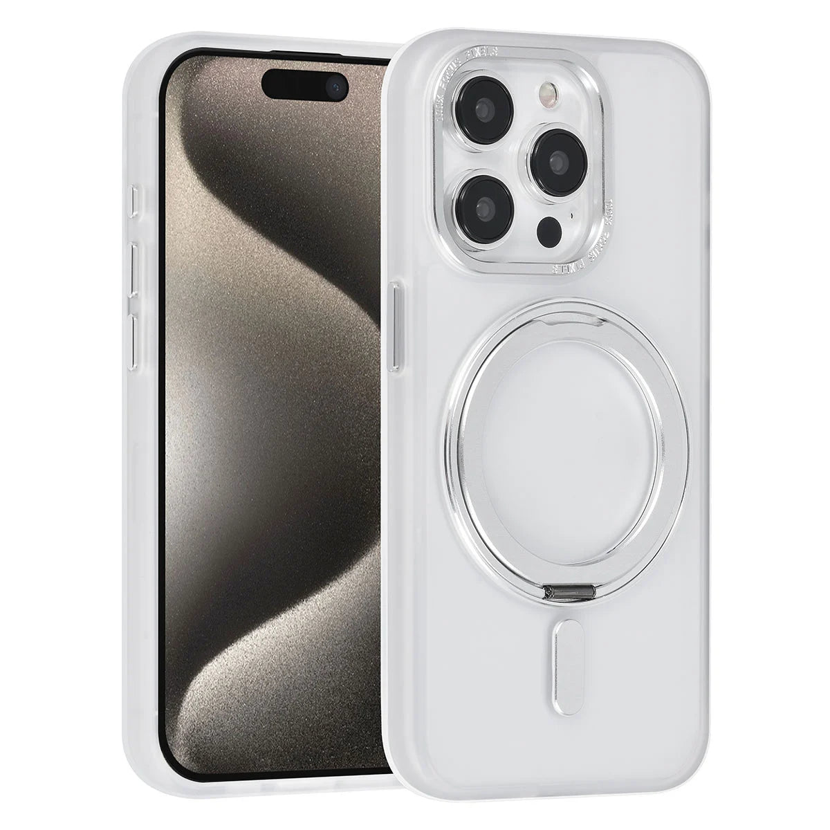 Tuniq iPhone 15 Pro - Σκληρή MagSafe Θήκη με Περιστρεφόμενο Δαχτυλίδι Συγκράτησης - Διάφανο / Λευκό