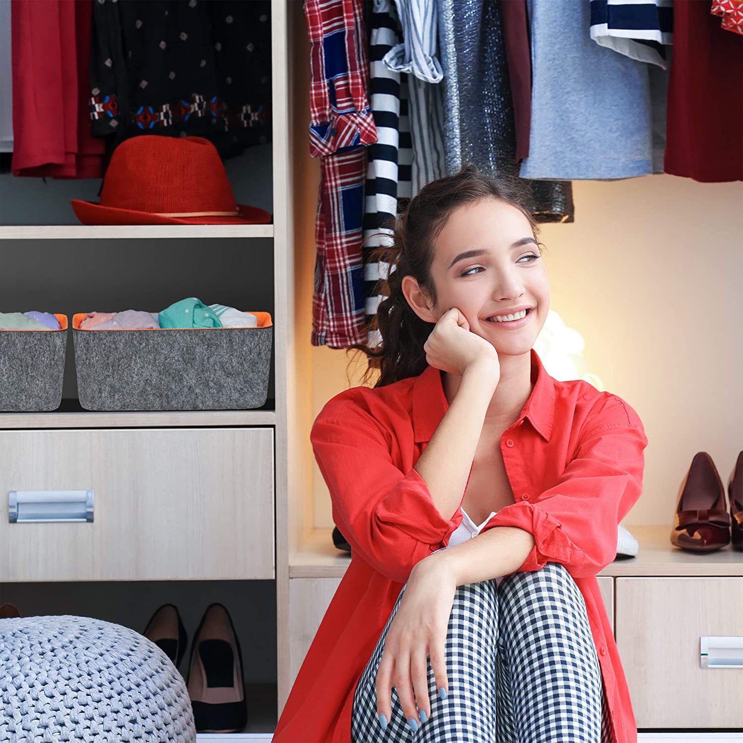 Relaxdays Σετ με 5 Κουτιά Αποθήκευσης για Συρτάρι - Grey / Orange - 4052025353728