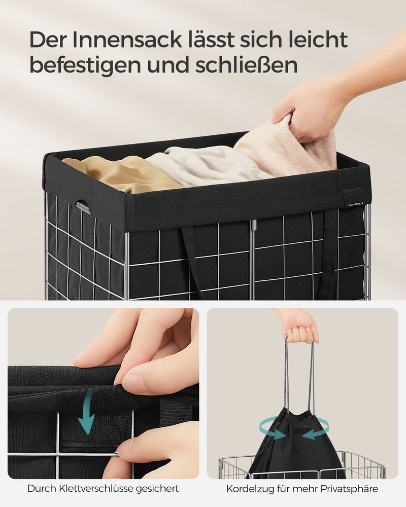 Songmics Καλάθι Απλύτων με Μεταλλικό Πλαίσιο - 50L - Silver / Black - LCB150B01