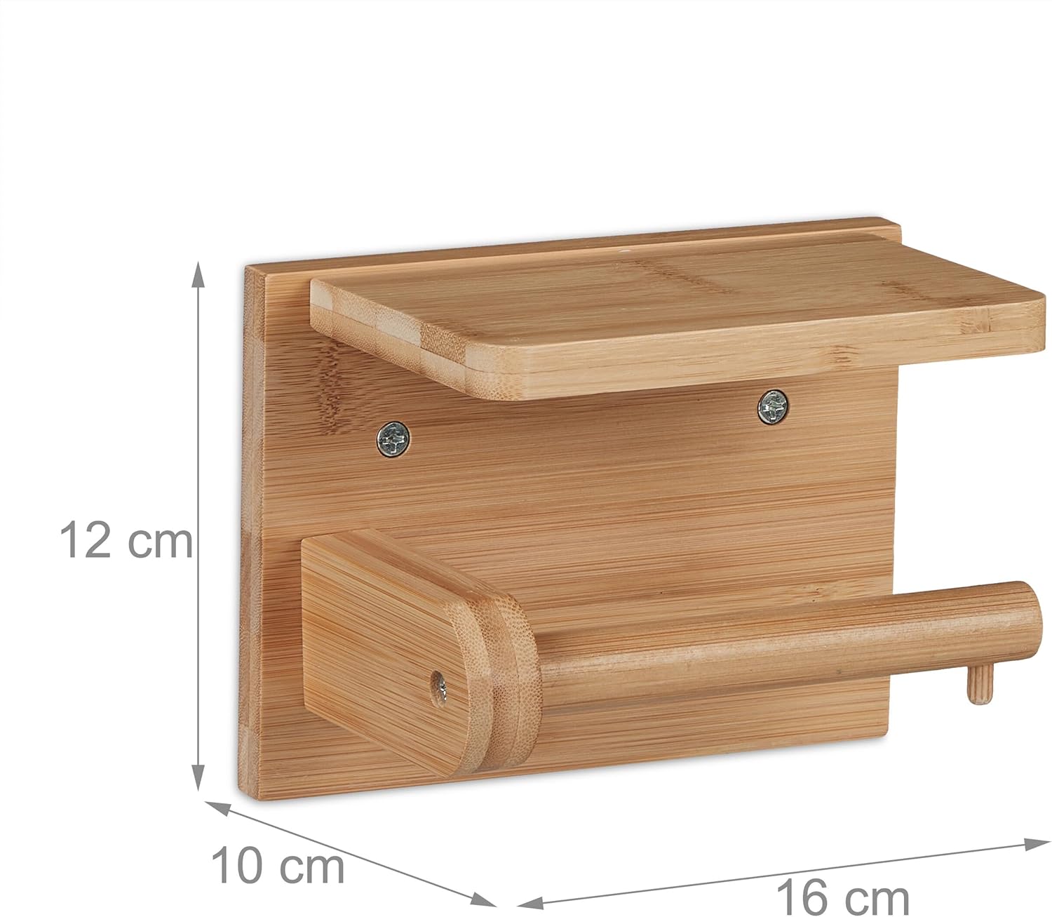 Relaxdays Επιτοίχια Βάση Ρολού Τουαλέτας από Μπαμπού με Ράφι - Natural - 4052025462819