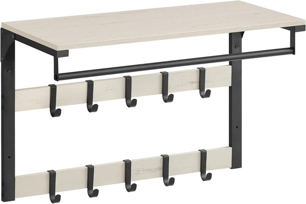 Vasagle Επιτοίχια Κρεμάστρα με 10 Αφαιρούμενους Γάντζους - 65 x 30 x 42 cm - Vintage White / Black - LCR101W03