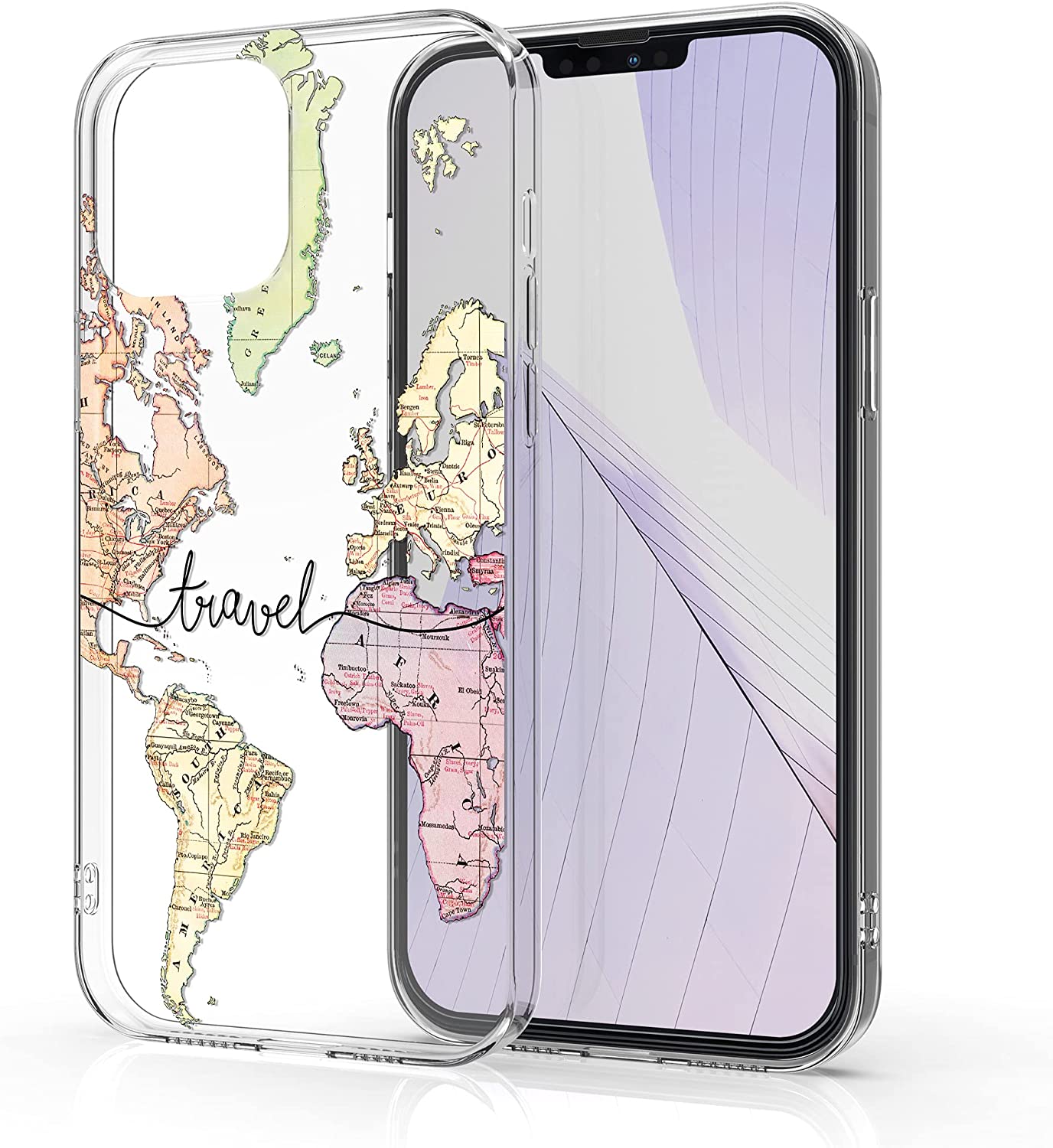 KW iPhone 13 Pro Max Θήκη Σιλικόνης TPU Design Travel - Διάφανη / Black / Multicolor - 55974.01