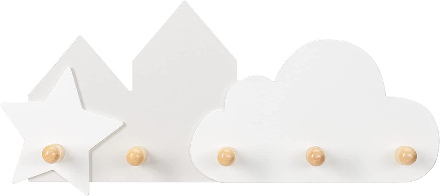 Navaris Παιδική Ξύλινη Κρεμάστρα Τοίχου - Design Cloud / Star - White - 57322.01