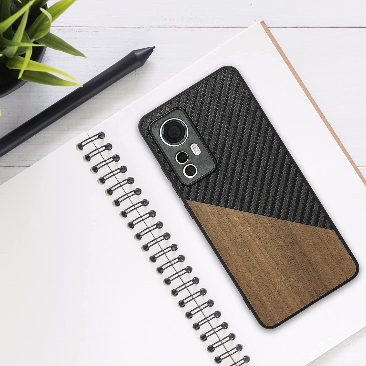 KW Xiaomi 12 / 12X Θήκη από Φυσικό Ξύλο και Carbon - Black / Brown - 58201.01