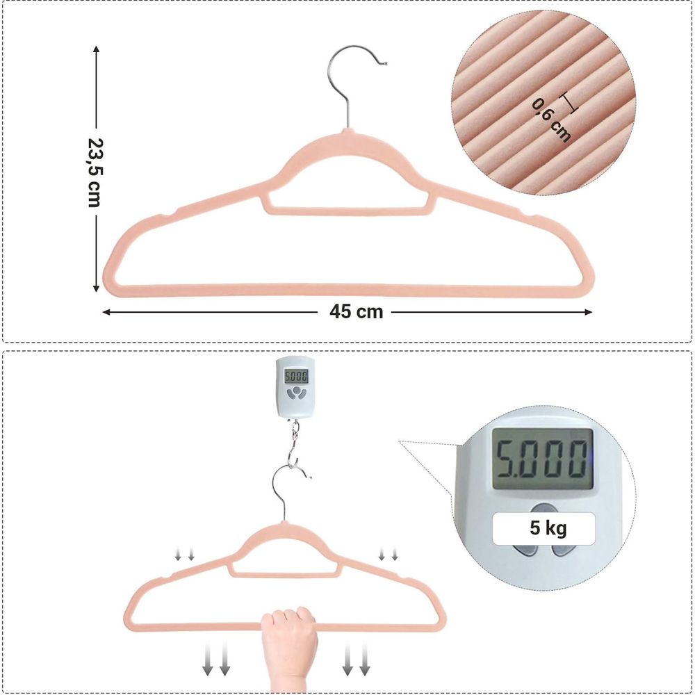 Songmics Σετ με 50 Βελούδινες Κρεμάστρες Ρούχων - Light Pink / Silver - CRF50PK