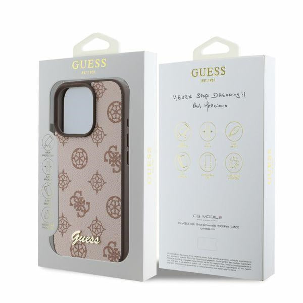 Guess iPhone 16 Pro - Peony Script - MagSafe Θήκη με Επένδυση Συνθετικού Δέρματος - Brown - GUHMP16LPGPYSW