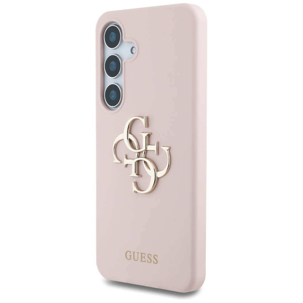 Guess Samsung Galaxy S25 - Silicone Big 4G Logo Bottom Script - Σκληρή Θήκη με Πλαίσιο Σιλικόνης - Pink - GUHCS25SS4SMDP
