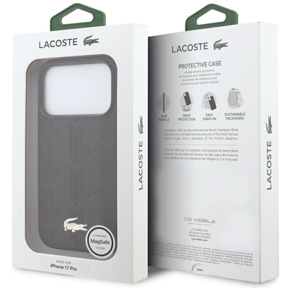 Lacoste iPhone 17 Pro - Nomograme Gold Logo MagSafe - Σκληρή Θήκη με Πλαίσιο Σιλικόνης και Επένδυση Οικολογικού Δέρματος - Black