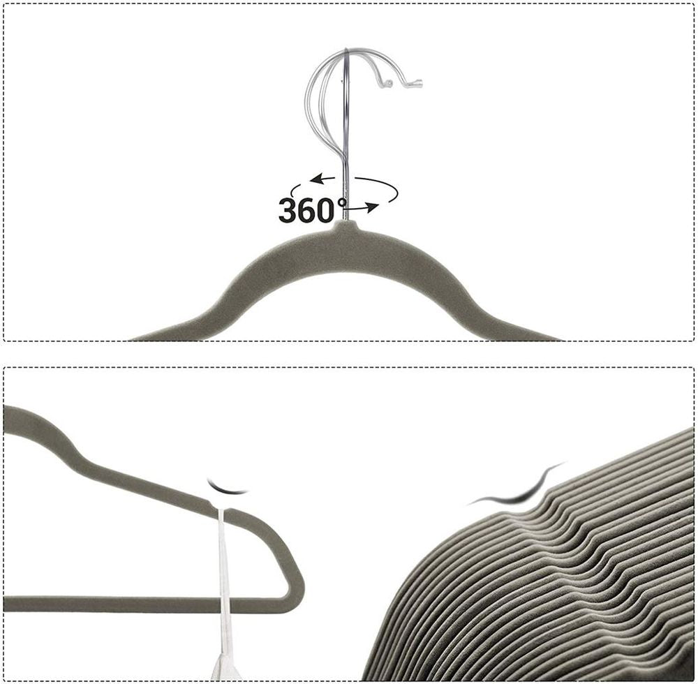 Songmics Σετ με 30 Βελούδινες Κρεμάστρες για Κοστούμι με Οργανωτή Γραβάτας - Grey - CRF26V