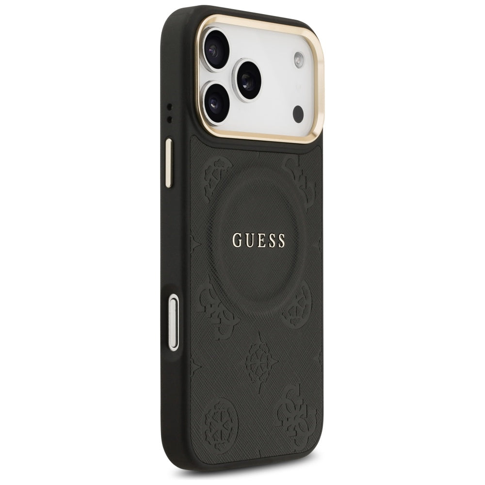 Guess iPhone 17 Pro Max - Peony Hot Stamp MagSafe - Σκληρή Θήκη με Επένδυση Συνθετικού Δέρματος - Black - GUHMP17XPSAMSECK