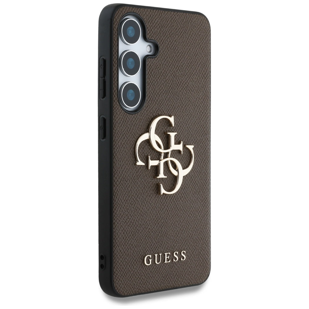 Guess Samsung Galaxy S25 Plus - Grained Big 4G Logo Small Classic Logo - Σκληρή Θήκη με Επένδυση από Οικολογικό Δέρμα - Brown - GUHCS25MPGT4MBW