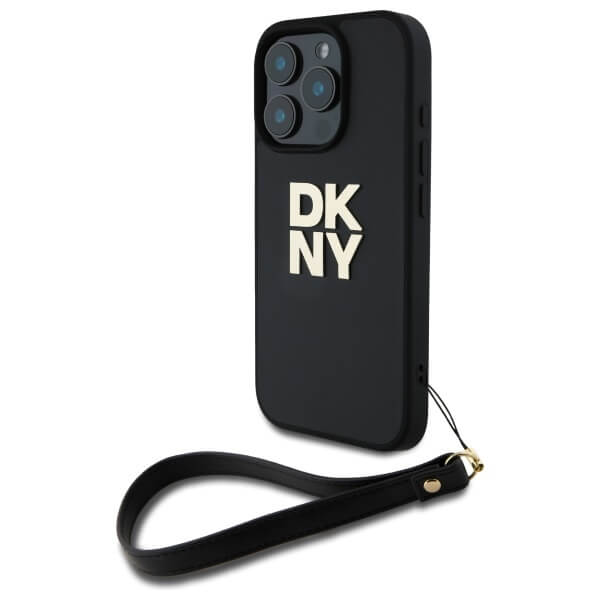 DKNY iPhone 16 Pro Max - Wrist Strap Stock Logo - Σκληρή Θήκη με Επένδυση Συνθετικού Δέρματος με Λουράκι - Black