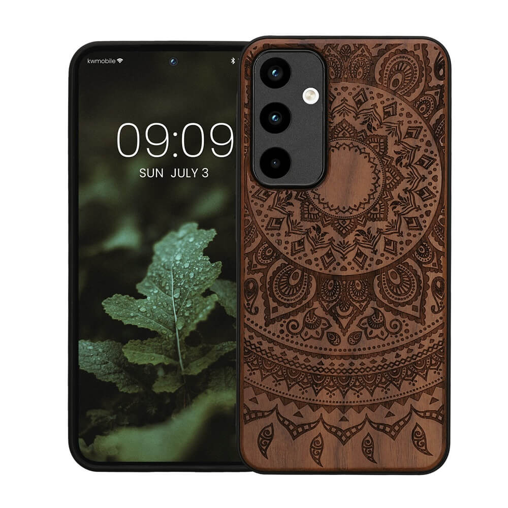 KW Samsung Galaxy A55 5G Θήκη από Φυσικό Ξύλο - Design Indian Sun - Dark Brown