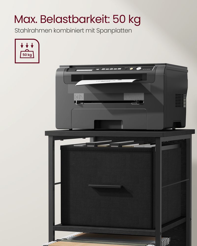 Vasagle Τροχήλατη Βάση Εκτυπωτή / Αρχειοθήκη με 3 Συρτάρια με Χωρητικότητα Εγγράφων A4 - 37.5 x 38.5 x 98.5 cm - Black / Ink Black - OFC058B56