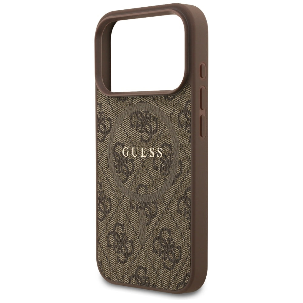 Guess iPhone 17 Pro - 4G Ring Classic Logo MagSafe - Σκληρή Θήκη με Πλαίσιο Σιλικόνης και Επένδυση Συνθετικού Δέρματος - Brown - GUHMP17LG4GFRW