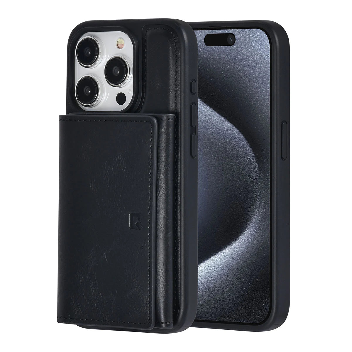 Tuniq iPhone 15 Pro - Σκληρή Θήκη από Δερματίνη με Αφαιρούμενη Θήκη Καρτών - Μαύρη